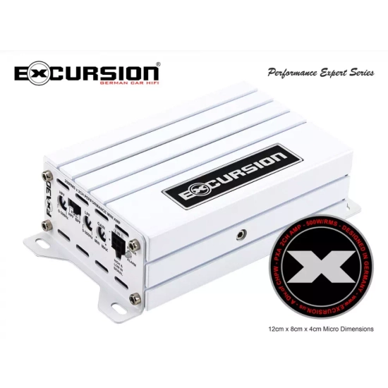 Excursion PXA-30 2-kanałowy mini wzmacniacz samochodowy do fabrycznych systemów audio - moc RMS: 2x175-250 / 1x500W, klasa FRD, wej. High/Low, Auto On